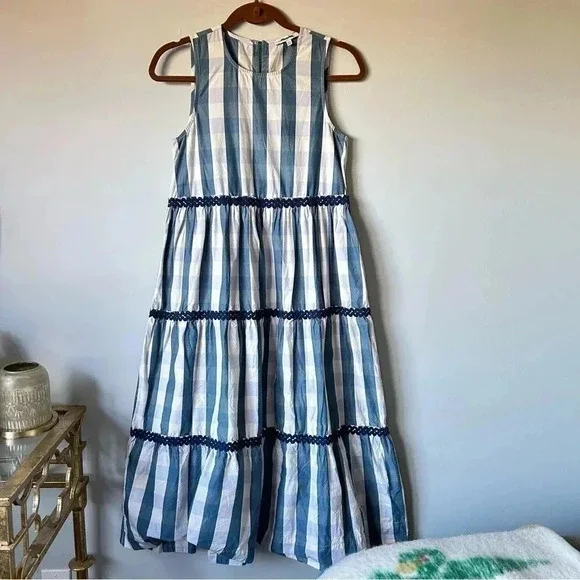 Madewell | Rickrack Cattail Tiered Dress in Gingham Check - Picture 7 of 14